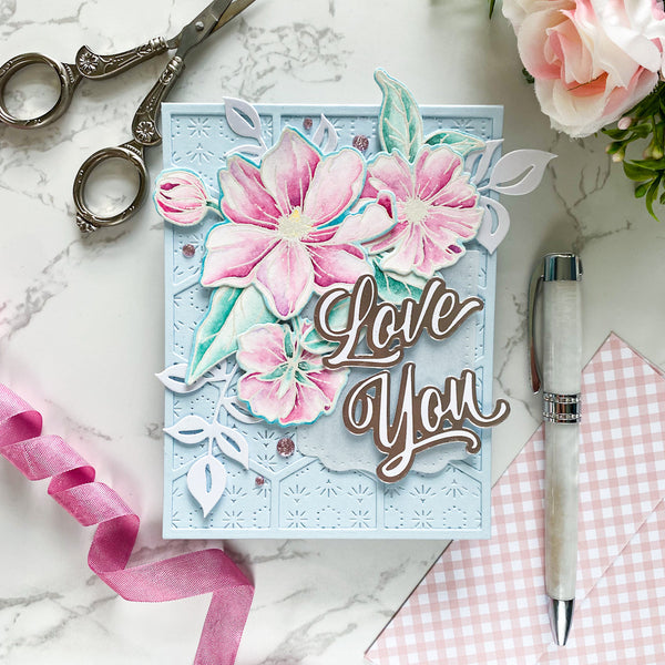 ORIGACH Realistic Magnolia Flower Stamps and Die and Layering Coloring  Stencil Bundle for Card Making Album Arts Crafts Supplies