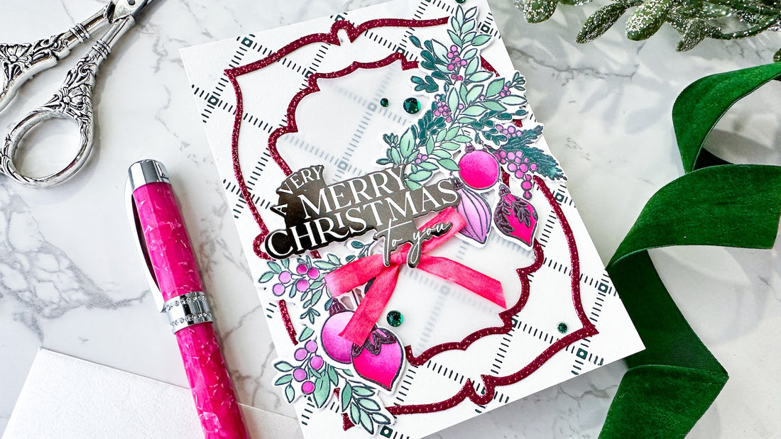 Stenciled Floral Christmas Swag in Pink and Green!