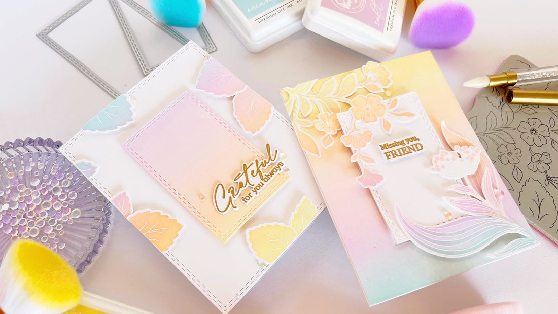 2-for-1 Rainbow Cards with Foliage Flair | Kathleen Schmelz