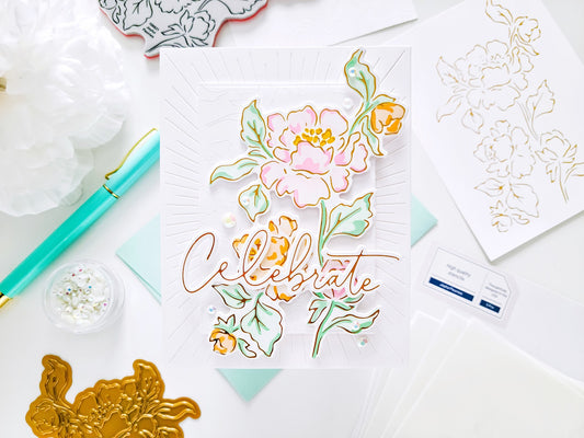 Joyful Peonies Cling Stamp, Stencil, Die & Hot Foil Plate┃Yasmin Diaz